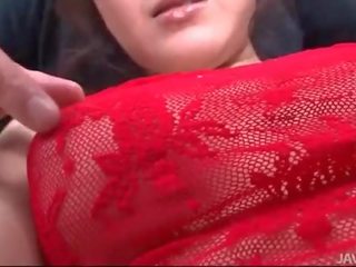 Rui Natsukawa in red lingerie used by three youths
