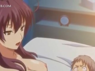 Innocent anime girlfriend fucks big phallus between tits and cunt lips