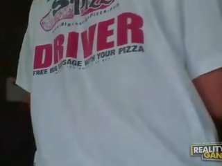 Busty amateur blonde does blowjob and titsjob for pizza adolescent