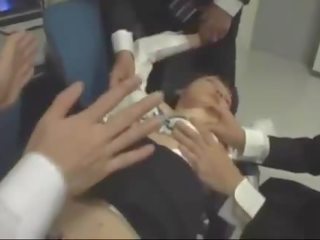 Unconscious Office teenager Fingered Mouth Fucked By Her Colleagues On The Chair In The Office