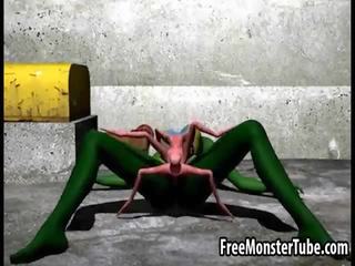 3D cartoon alien enchantress getting fucked hard by a spider