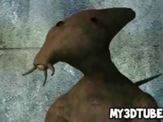 Soberbo 3d desenho animado loira femme fatale fica fodido por um alienígena