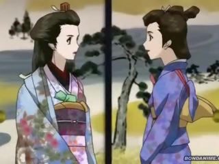 Yang hogtied / diikat dengan tangan dibelakang geisha mendapat yang basah menitis desiring faraj