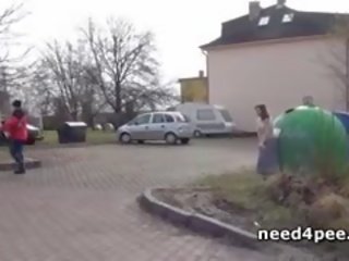 Roller girl Squats To Piss On The Side Of The Road