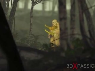 Hijau raksasa ogre mengongkek keras yang randy perempuan goblin arwen dalam yang enchanted hutan
