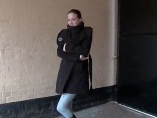 Stupendous to trot lady pisses in leggings and movs her tits in public