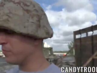 Military morning drill includes bareback x rated clip and blowjobs