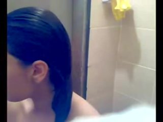 Pakistani young female showering on home vid alone