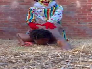 Gibby il clown scopa mulatta in un fienile
