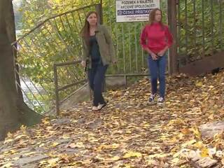 Brunette Friends Piss Together by River, x rated clip b0