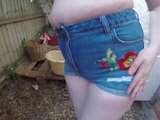 Tart in Denim Shorts Outdoors Getting Wet Clothes: x rated film 00