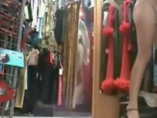 French Wife at adult movie Shop Trying on Outfits and Fucking