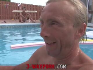 3-Way xxx movie - Family Pool Party Old-Young Family Threesome