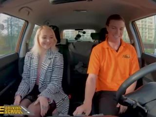 Fake Driving School Blonde Marilyn Sugar in Black Stockings dirty clip in Car