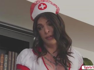 Tattooed Nurse shemale Chelsea Marie missionary anal dirty video